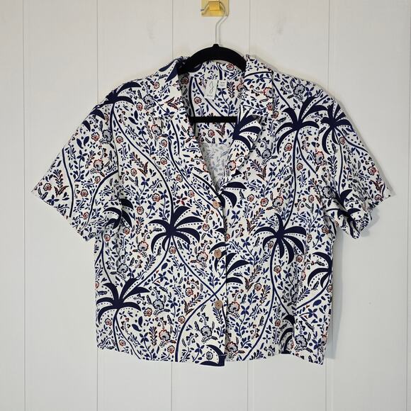 Joie Dresses & Skirts - Joie Linen Blend Resort Top Cropped Palm Tree Tropical Top Boxy Size M